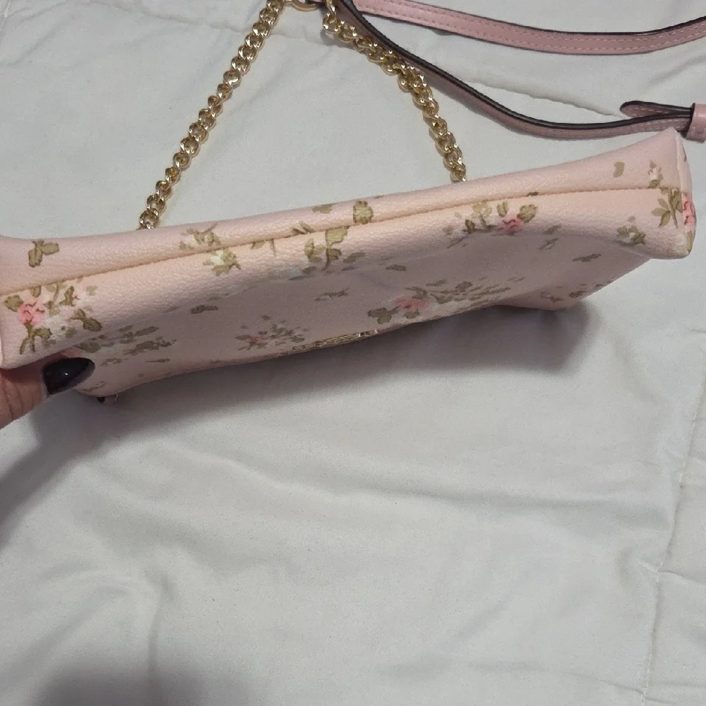 Coach Pink Floral Wristlet with Gold Chain - Picture 3 of 8